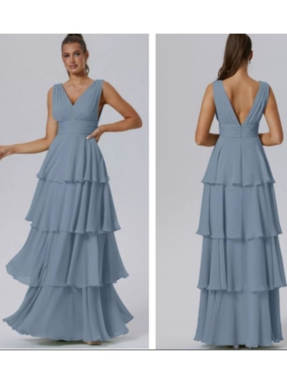Tiered Pleat A-Line Floor Length Bridesmaid Gown